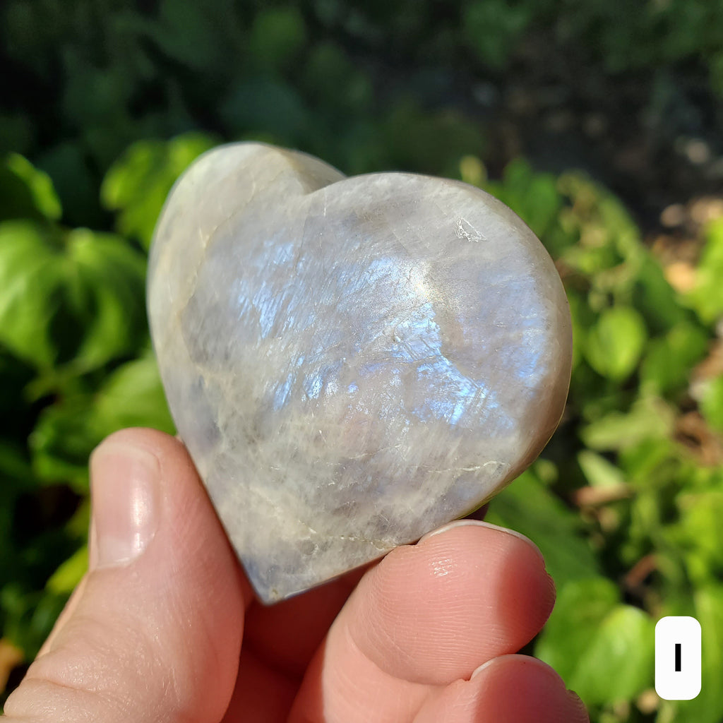 Small Moonstone Heart 2" - Uplifting, Feminine Energy, Empowering - Flashy Moonstone Crystal Carved Heart Healing Point Gemstone