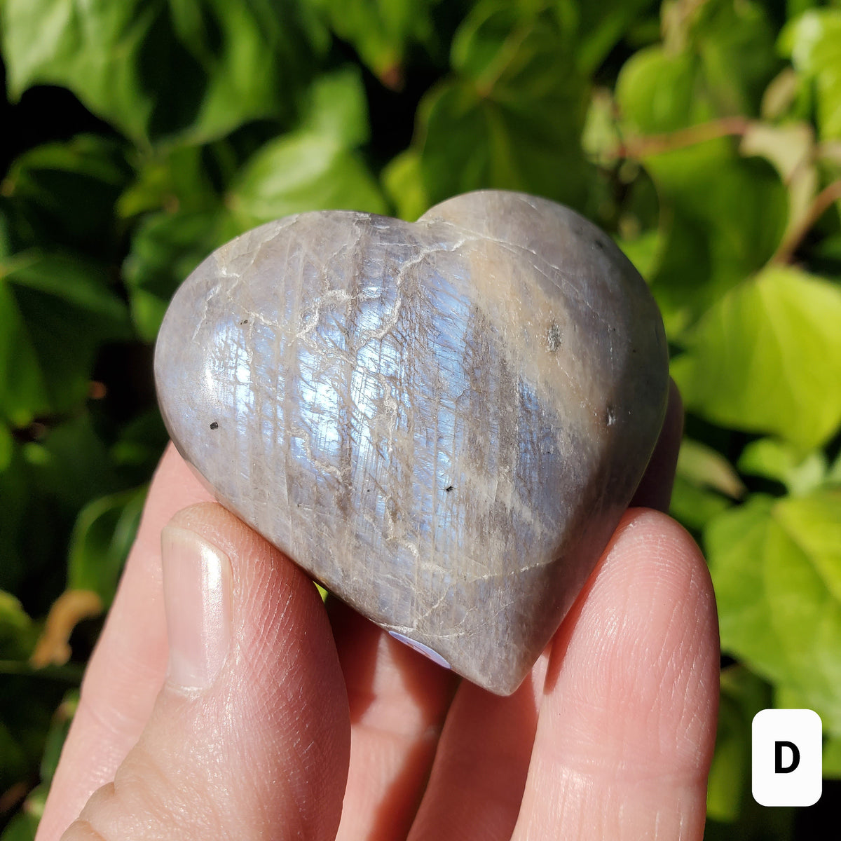 Small Moonstone Heart 2" - Uplifting, Feminine Energy, Empowering - Flashy Moonstone Crystal Carved Heart Healing Point Gemstone