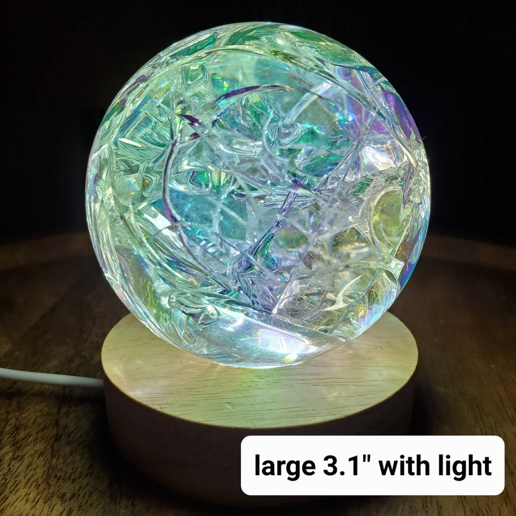 Aura Crackle Glass Accent Lamp - Beautiful Light Reflecting One of a Kind Crystal Ball - 1.9" to 3.1" Crystal Glass Ball Home Decor Mood