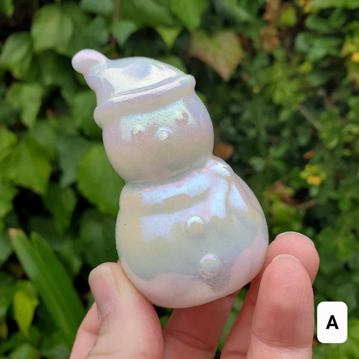 Aura White Jade Snowman - Peaceful, Calm, Love Energy, Positive Energy - White Snowman Crystal Carving Healing Gemstone