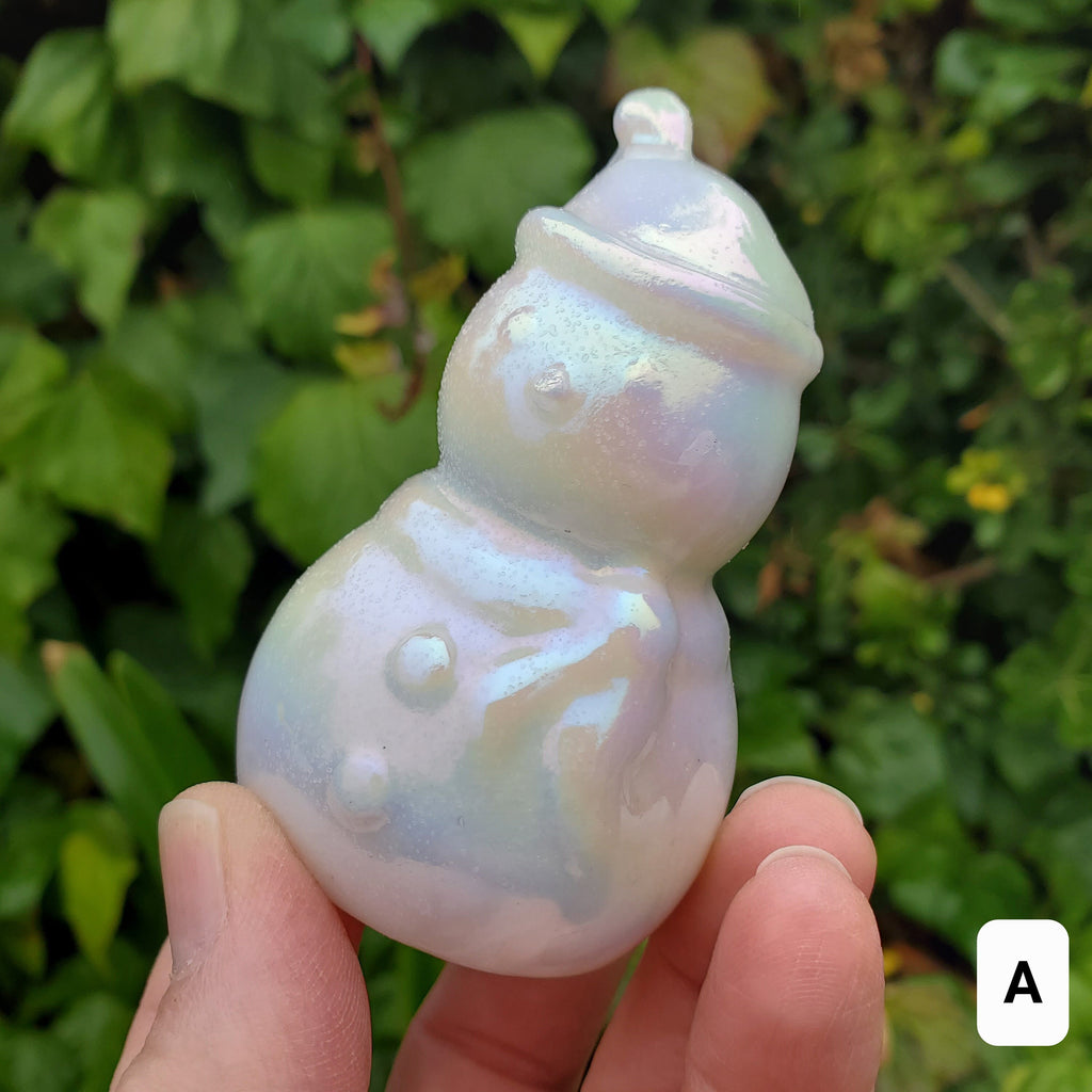 Aura White Jade Snowman - Peaceful, Calm, Love Energy, Positive Energy - White Snowman Crystal Carving Healing Gemstone