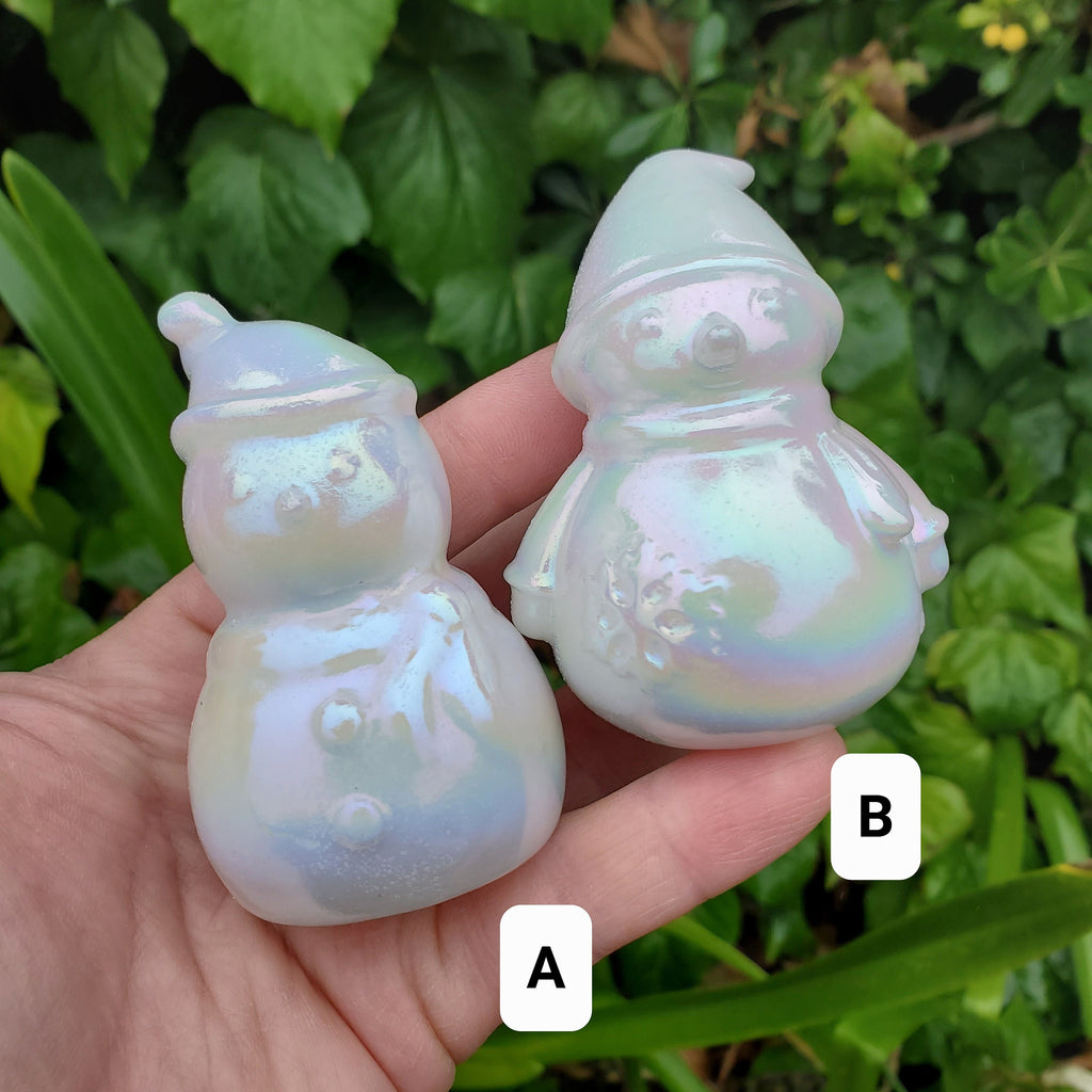Aura White Jade Snowman - Peaceful, Calm, Love Energy, Positive Energy - White Snowman Crystal Carving Healing Gemstone