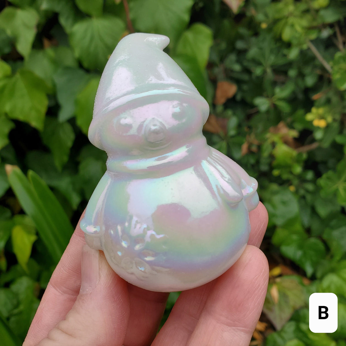 Aura White Jade Snowman - Peaceful, Calm, Love Energy, Positive Energy - White Snowman Crystal Carving Healing Gemstone