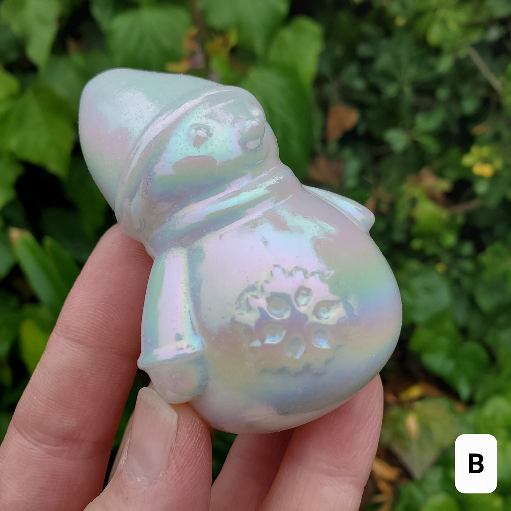 Aura White Jade Snowman - Peaceful, Calm, Love Energy, Positive Energy - White Snowman Crystal Carving Healing Gemstone