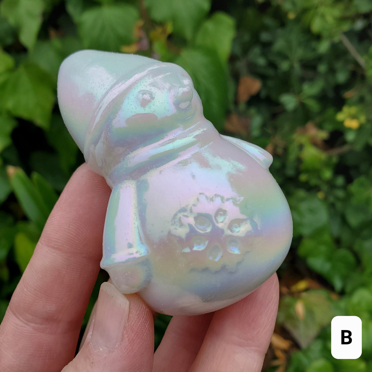 Aura White Jade Snowman - Peaceful, Calm, Love Energy, Positive Energy - White Snowman Crystal Carving Healing Gemstone