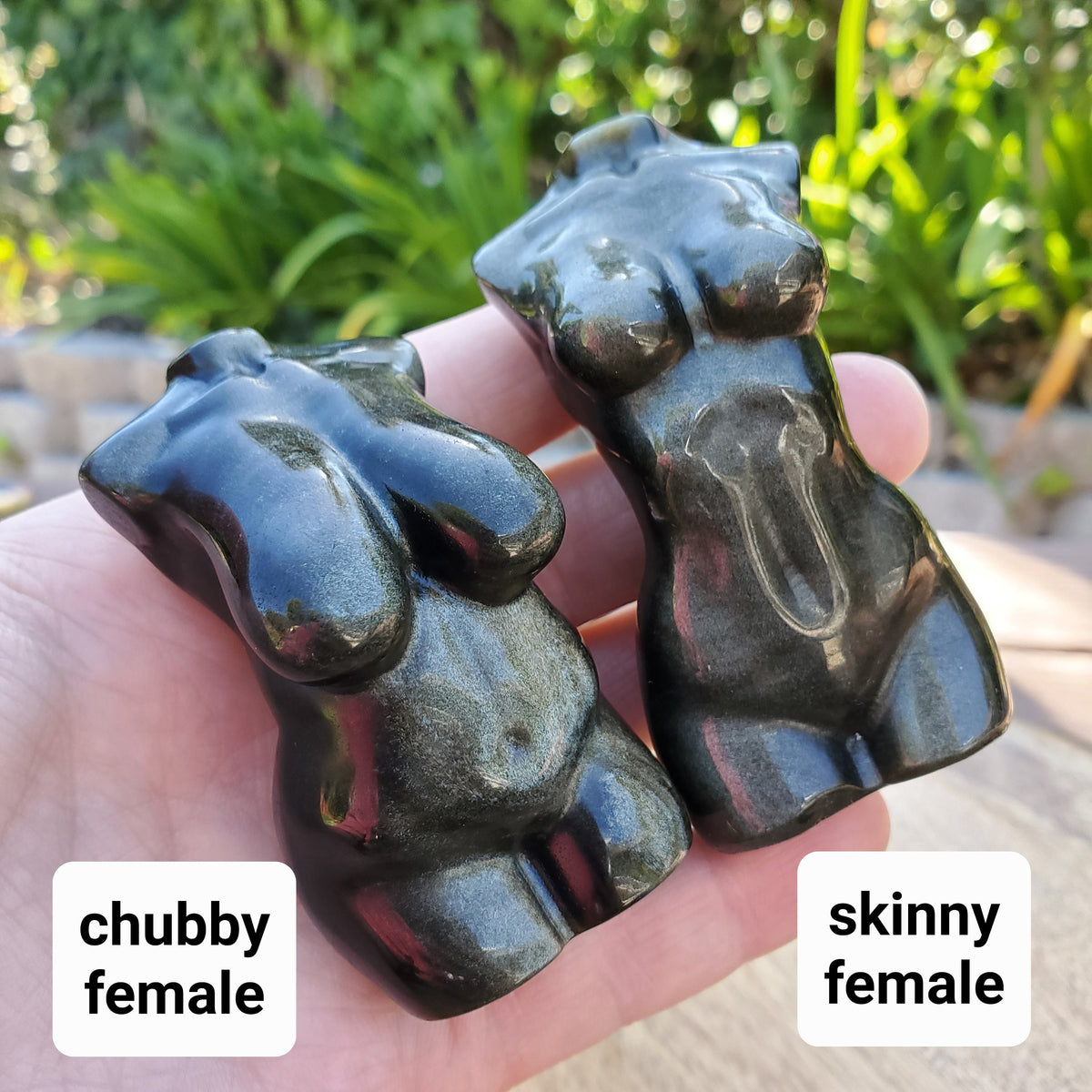 Gold Sheen Obsidian Female Figure | Choose Skinny or Chubby - Self Reflection, Release Negative Energies - Female Carving Healing Crystals