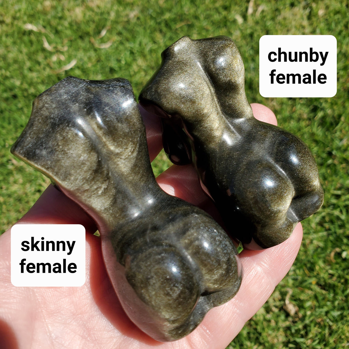 Gold Sheen Obsidian Female Figure | Choose Skinny or Chubby - Self Reflection, Release Negative Energies - Female Carving Healing Crystals