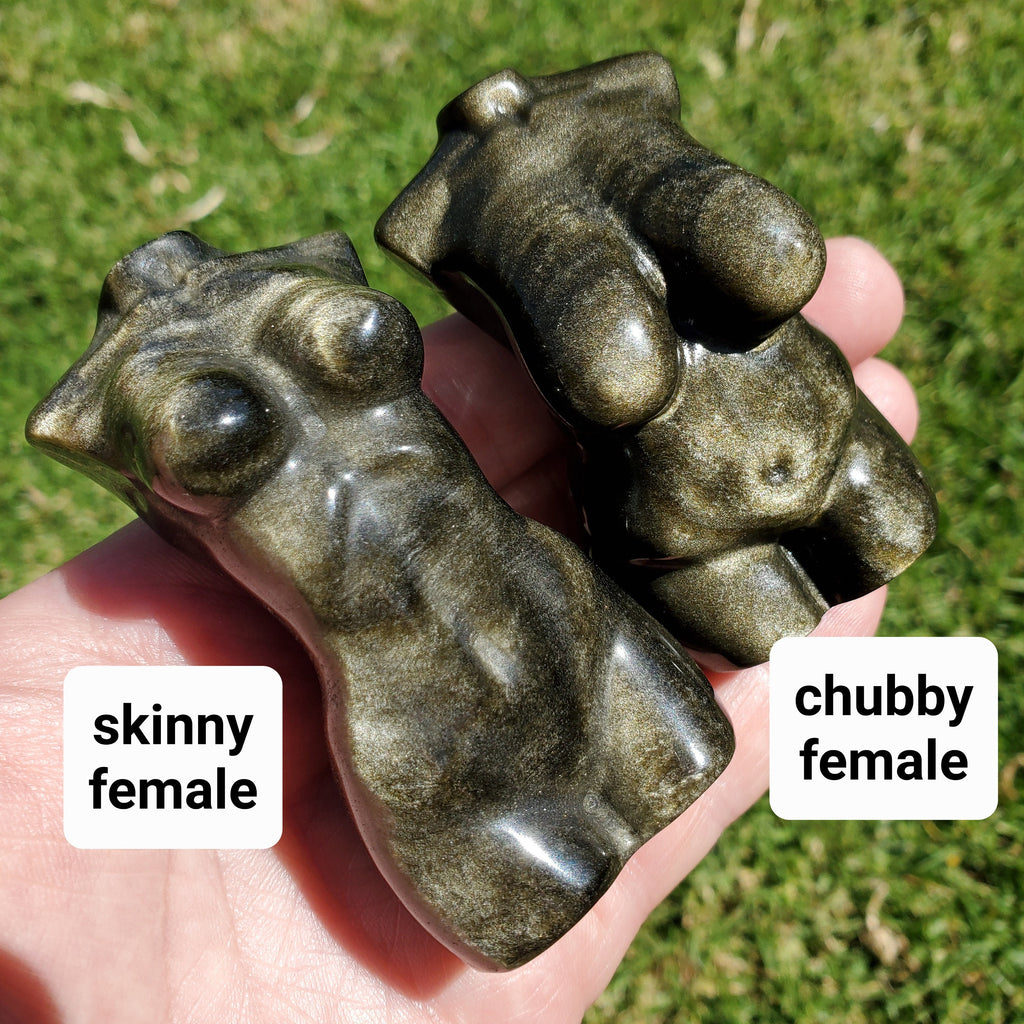Gold Sheen Obsidian Female Figure | Choose Skinny or Chubby - Self Reflection, Release Negative Energies - Female Carving Healing Crystals