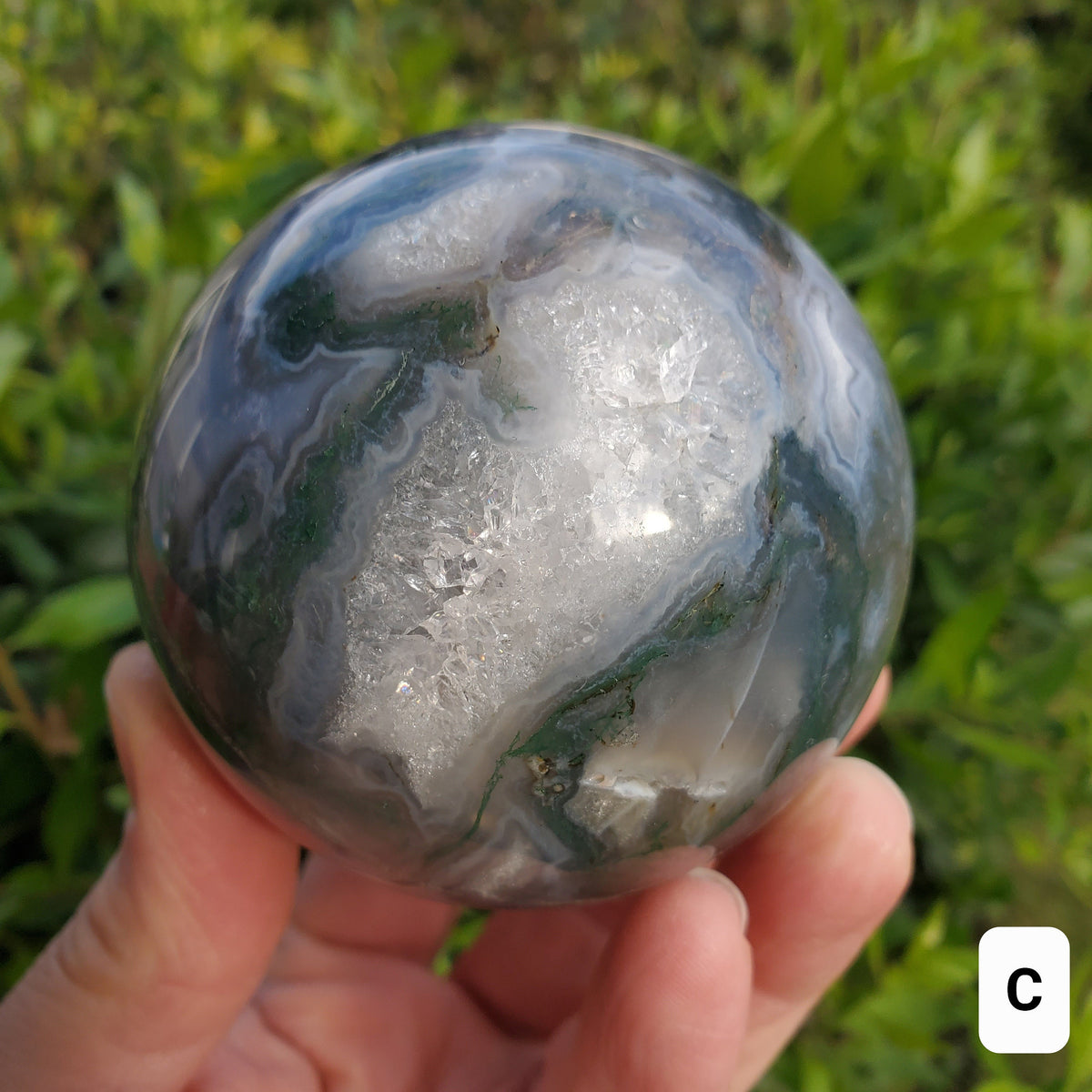 Moss Agate Druzy Sphere - Grounding, Reflection, New Beginnings - Green Agate Crystal Ball Healing Crystal Gemstone