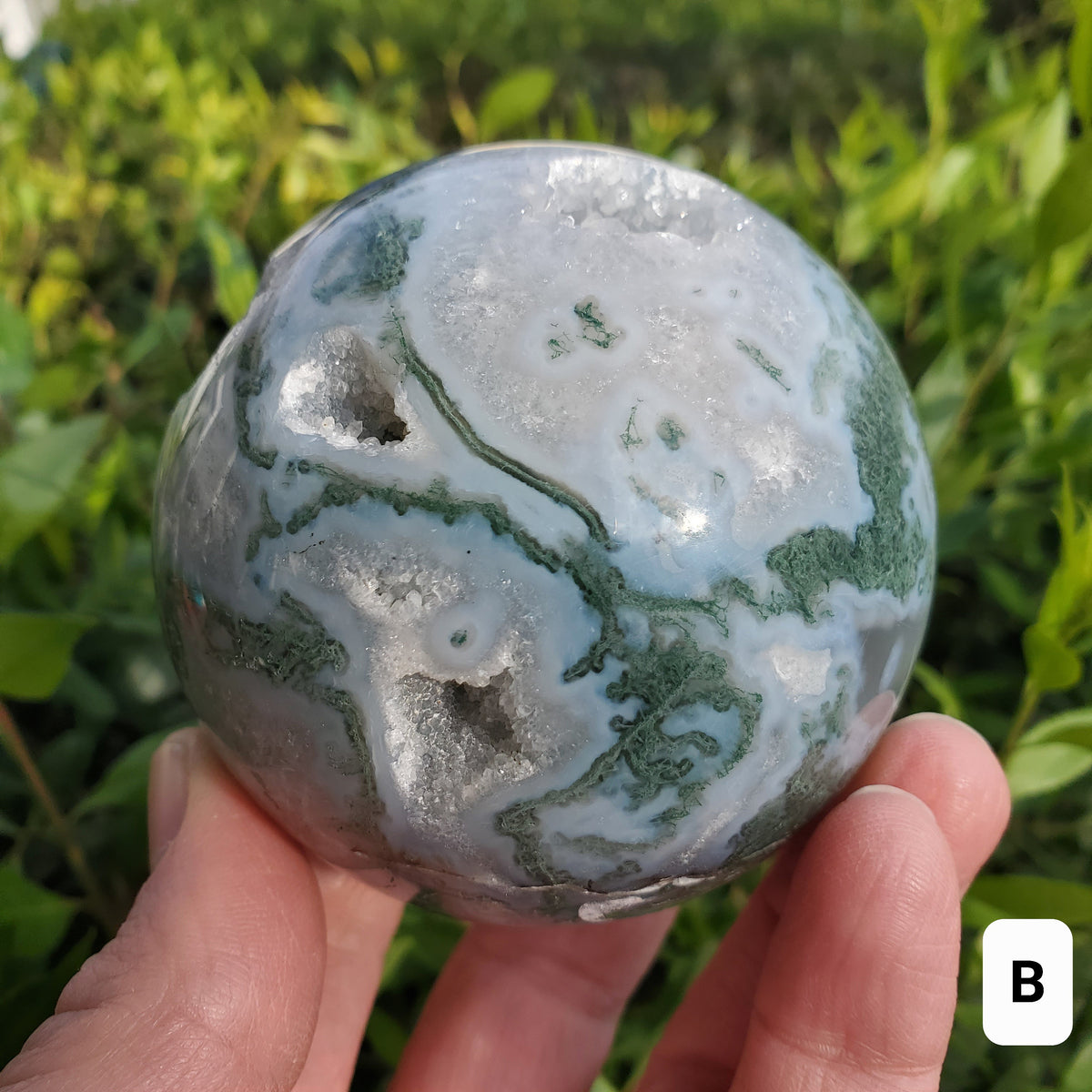 Moss Agate Druzy Sphere - Grounding, Reflection, New Beginnings - Green Agate Crystal Ball Healing Crystal Gemstone