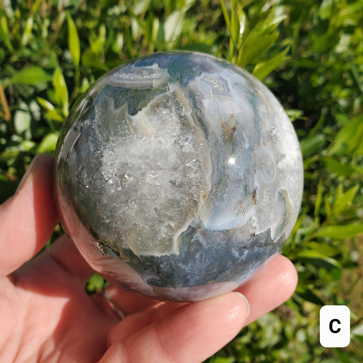 Moss Agate Druzy Sphere - Grounding, Reflection, New Beginnings - Green Agate Crystal Ball Healing Crystal Gemstone