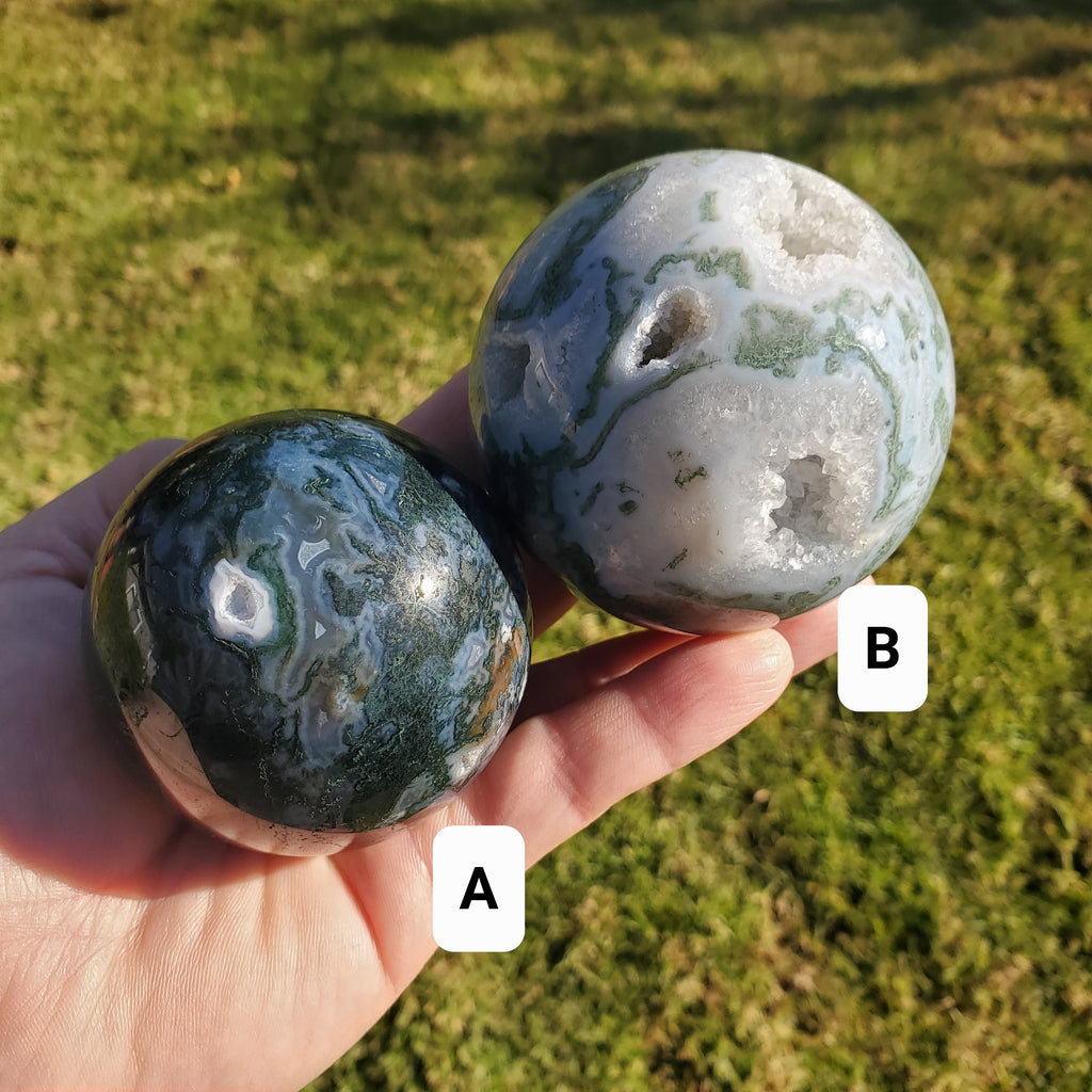 Moss Agate Druzy Sphere - Grounding, Reflection, New Beginnings - Green Agate Crystal Ball Healing Crystal Gemstone