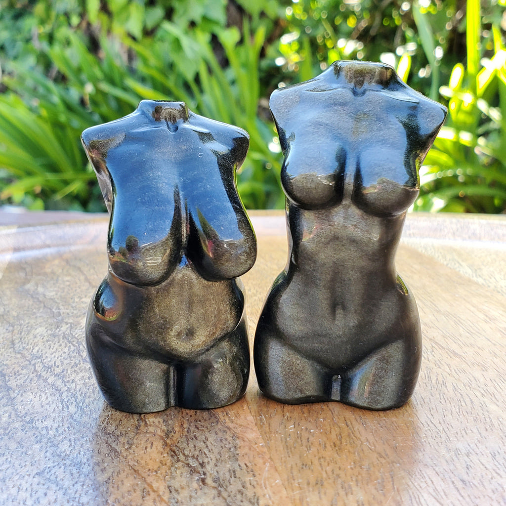 Gold Sheen Obsidian Female Figure | Choose Skinny or Chubby - Self Reflection, Release Negative Energies - Female Carving Healing Crystals