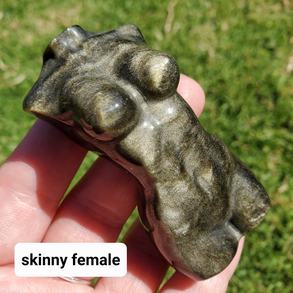 Gold Sheen Obsidian Female Figure | Choose Skinny or Chubby - Self Reflection, Release Negative Energies - Female Carving Healing Crystals