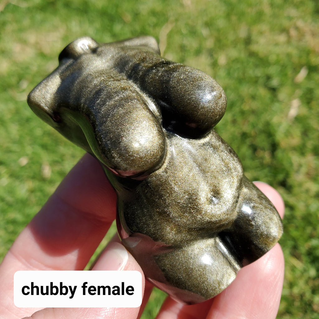Gold Sheen Obsidian Female Figure | Choose Skinny or Chubby - Self Reflection, Release Negative Energies - Female Carving Healing Crystals