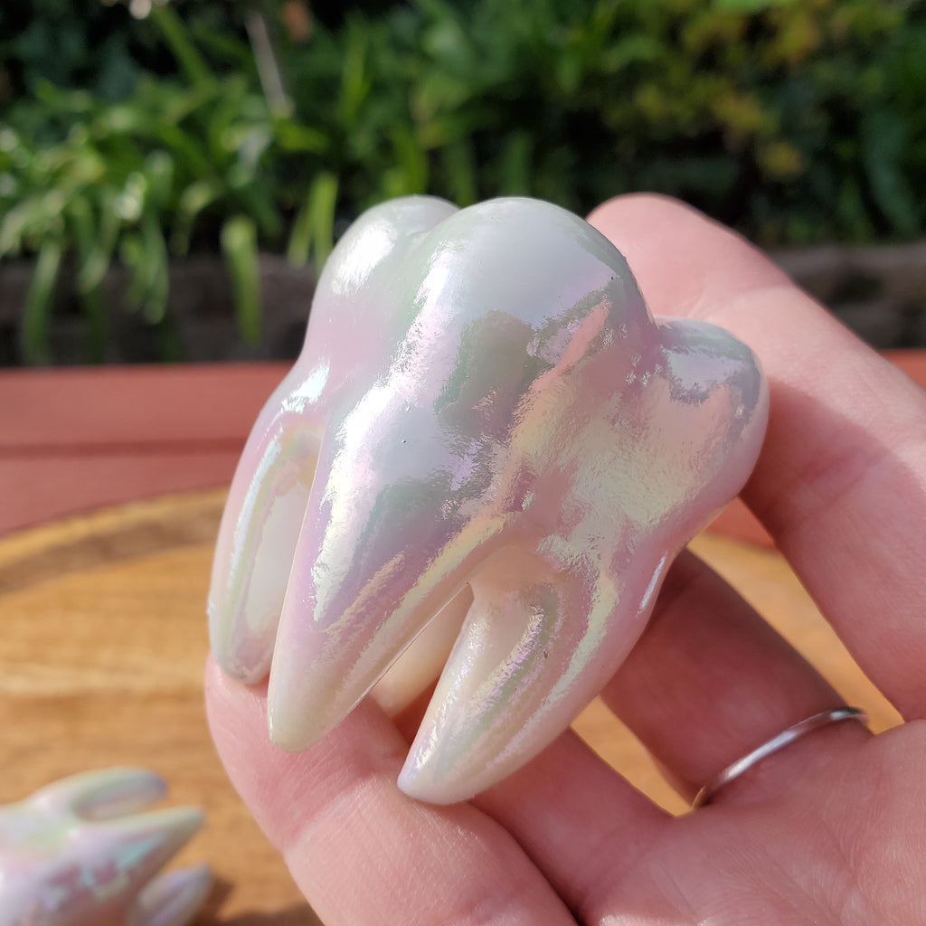 Aura White Jade Tooth Carving - Peaceful, Calm, Love Energy, Positive Energy - White Tooth Crystal Carving Healing Gemstone