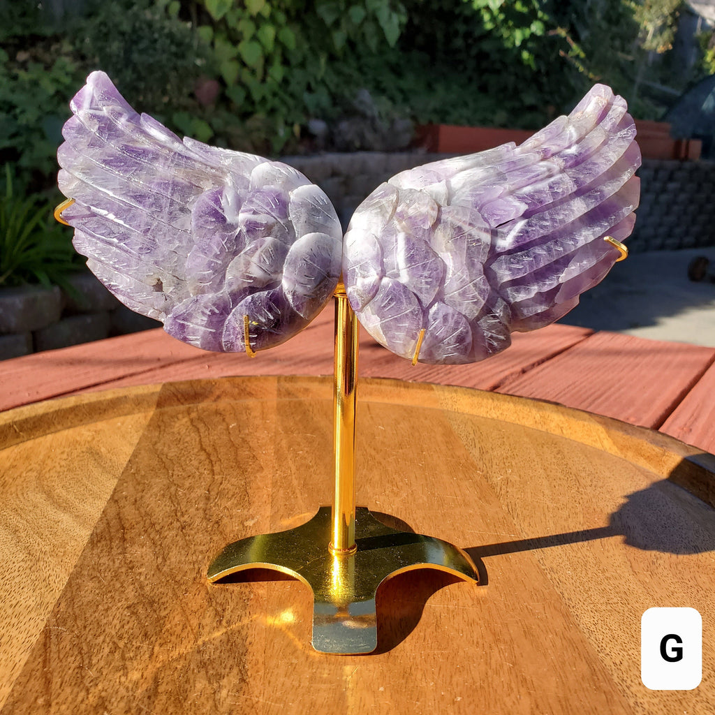 Dream Amethyst Angel Wings on Stand - Calming, Protection, Positivity - Purple Wings Crystal Healing Gemstone Statement