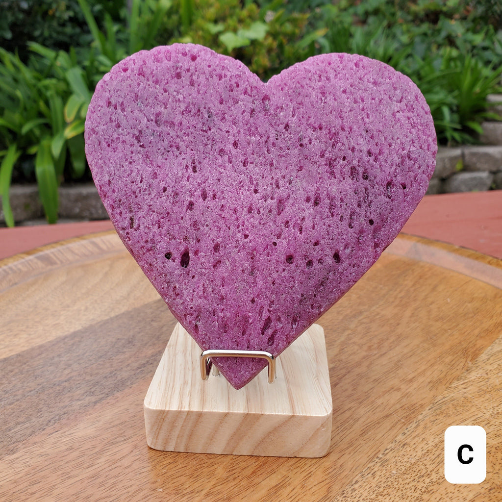 Big Chunky Glowing Honeycomb Ruby Heart (with UV light) - Energy, Strength, Power, Vitality - Corundum Ruby Crystal Heart Healing Gemstone