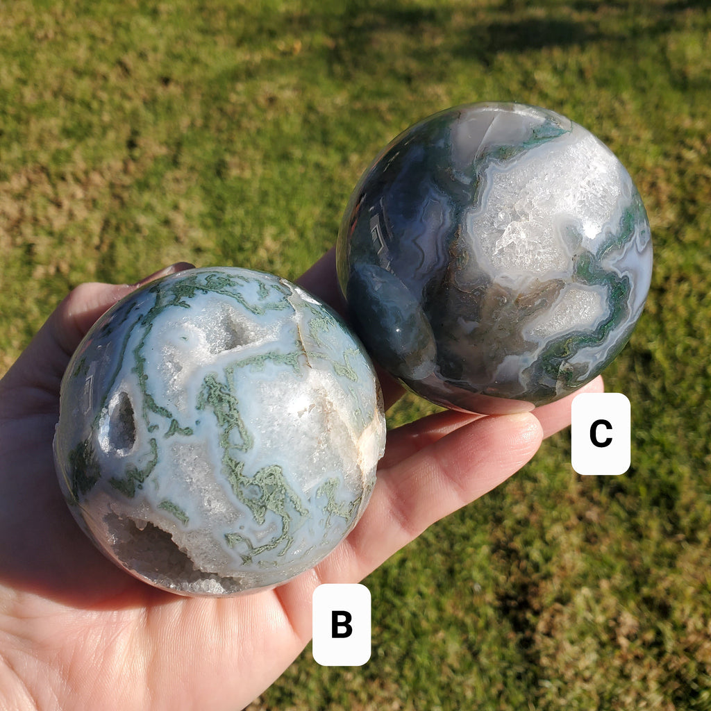 Moss Agate Druzy Sphere - Grounding, Reflection, New Beginnings - Green Agate Crystal Ball Healing Crystal Gemstone