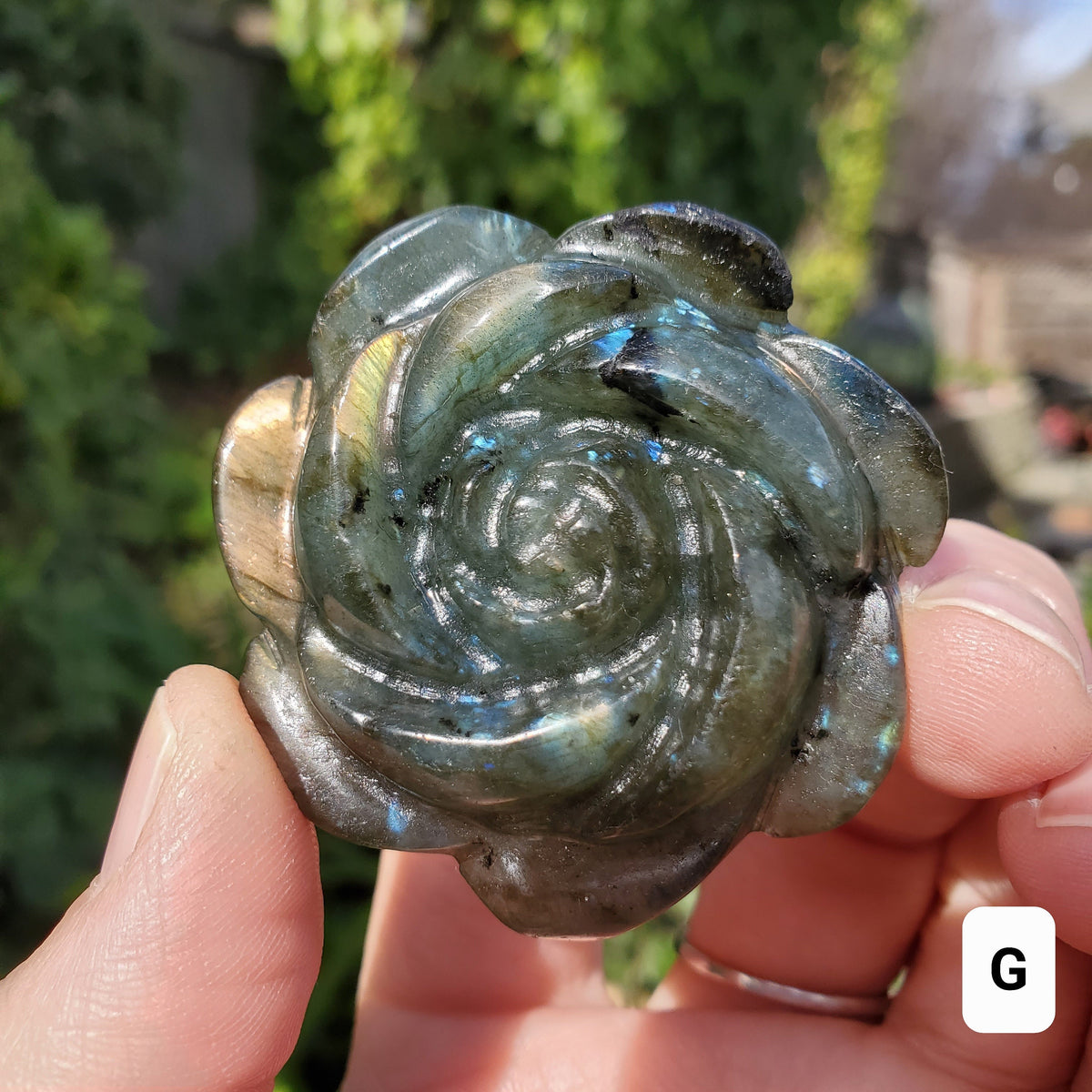 Flashy Labradorite Flower - Awareness, Connection, Intuition - Crystal Rose Carving Healing Crystal Gemstone