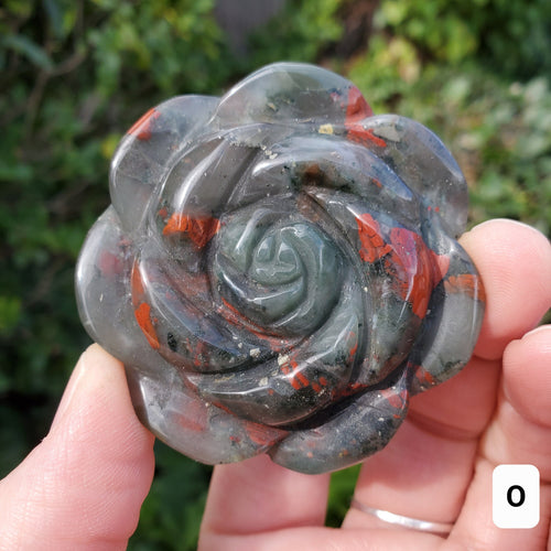 African Bloodstone Rose - Calming, Grounding, Persistence, Courage - Black and Red Crystal Flower Carving Healing Gemstone