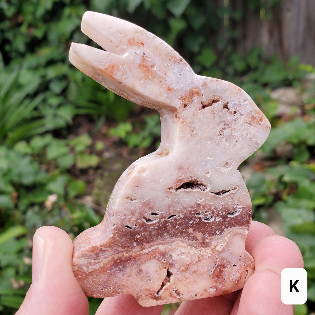 Pink Lace Agate Bunny - Balance of the Physical, Mental & Emotional - Pink Agate Crystal Bunny Healing Gemstone