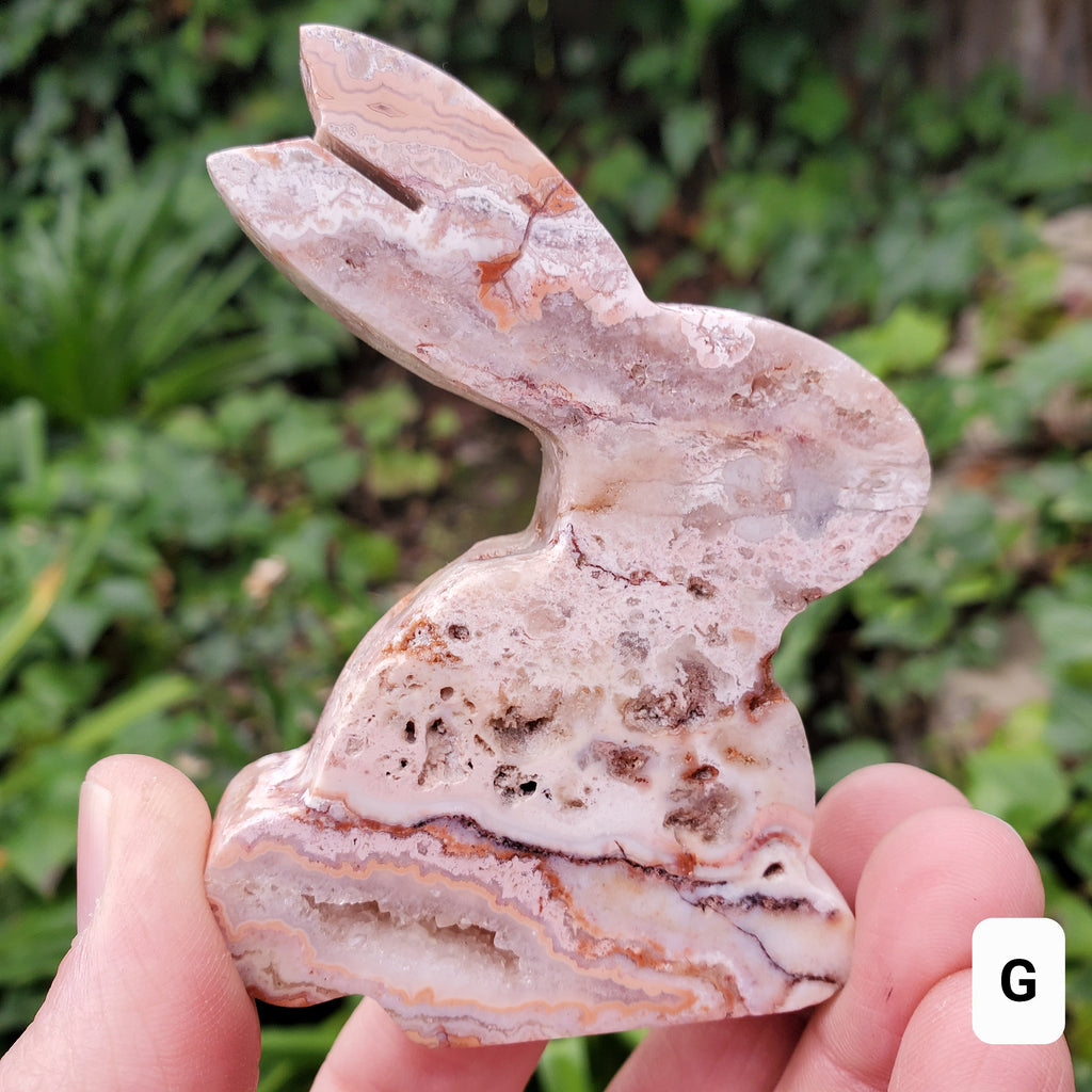 Pink Lace Agate Bunny - Balance of the Physical, Mental & Emotional - Pink Agate Crystal Bunny Healing Gemstone
