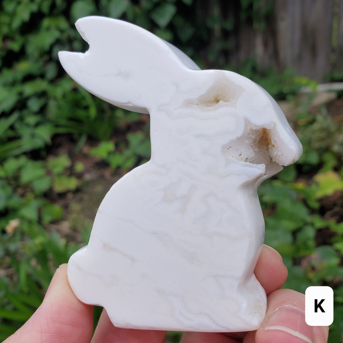 Snow Agate Bunny - Balances Females Ying Yang Energy - White Plume Agate Bunny Stone Healing Crystals Gemstones