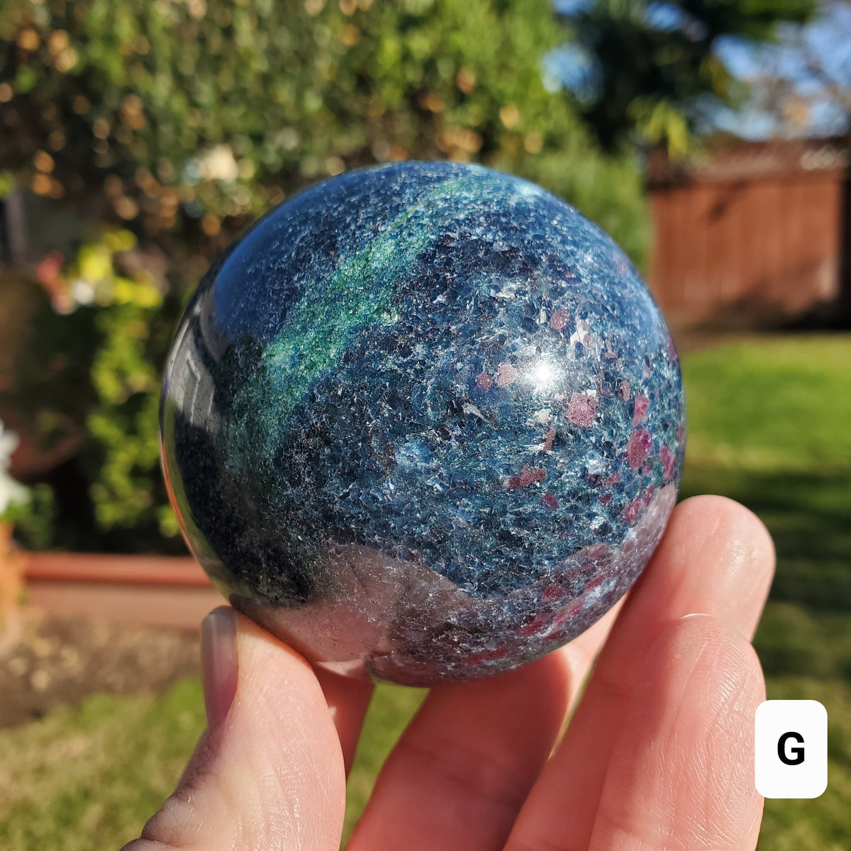 Glowing Ruby Kyanite Sphere - UV light included - Focus, Positivity, Balance Emotions - Ruby in Kyanite Crystal Ball Stone Healing Crystal