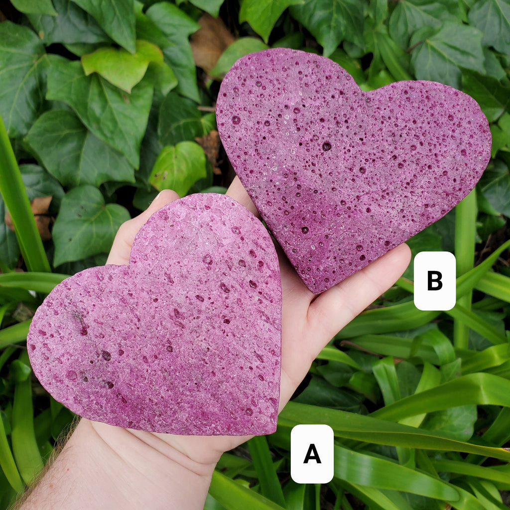 Big Chunky Glowing Honeycomb Ruby Heart (with UV light) - Energy, Strength, Power, Vitality - Corundum Ruby Crystal Heart Healing Gemstone