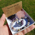 Butterfly & Rose Gift Set - Fluorite Butterfly and Ring + Rose Quartz Rose + Unicorn Bracelet - Clarity, Grounding, Love, Protection