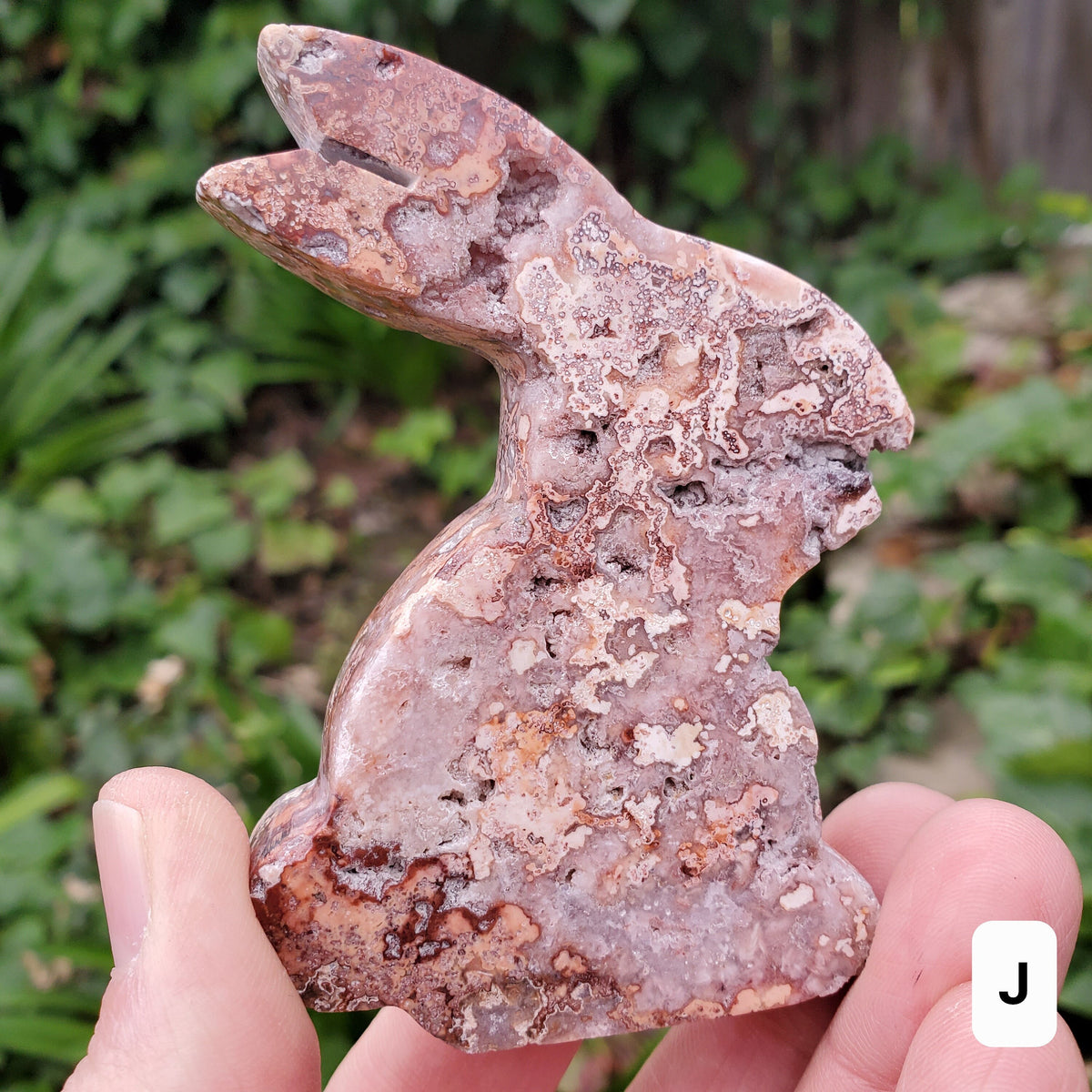Pink Lace Agate Bunny - Balance of the Physical, Mental & Emotional - Pink Agate Crystal Bunny Healing Gemstone