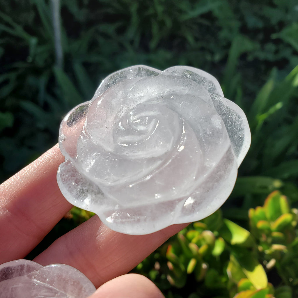 Quartz Flower Carving - Counteracts the Negative, Energizes Positive Energy - Clear Quartz Rose Carving Crystal Flower Healing Stone