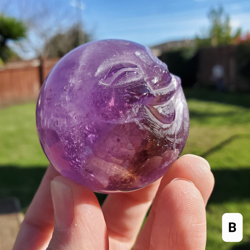 Moon Face Amethyst Sphere - Calming, Energetic Protection, Positivity, Connection - Purple Amethyst Moon Crystal Healing Gemstones