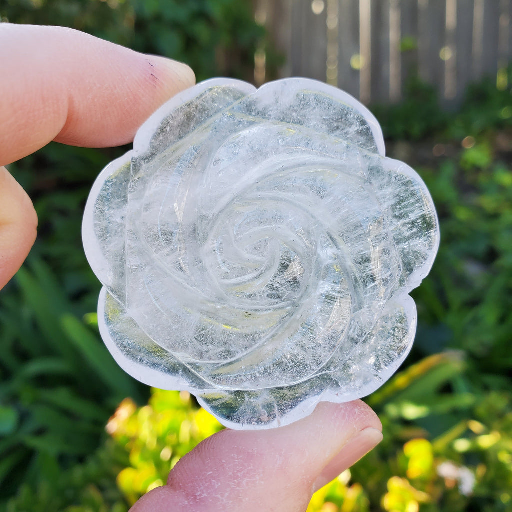 Quartz Flower Carving - Counteracts the Negative, Energizes Positive Energy - Clear Quartz Rose Carving Crystal Flower Healing Stone