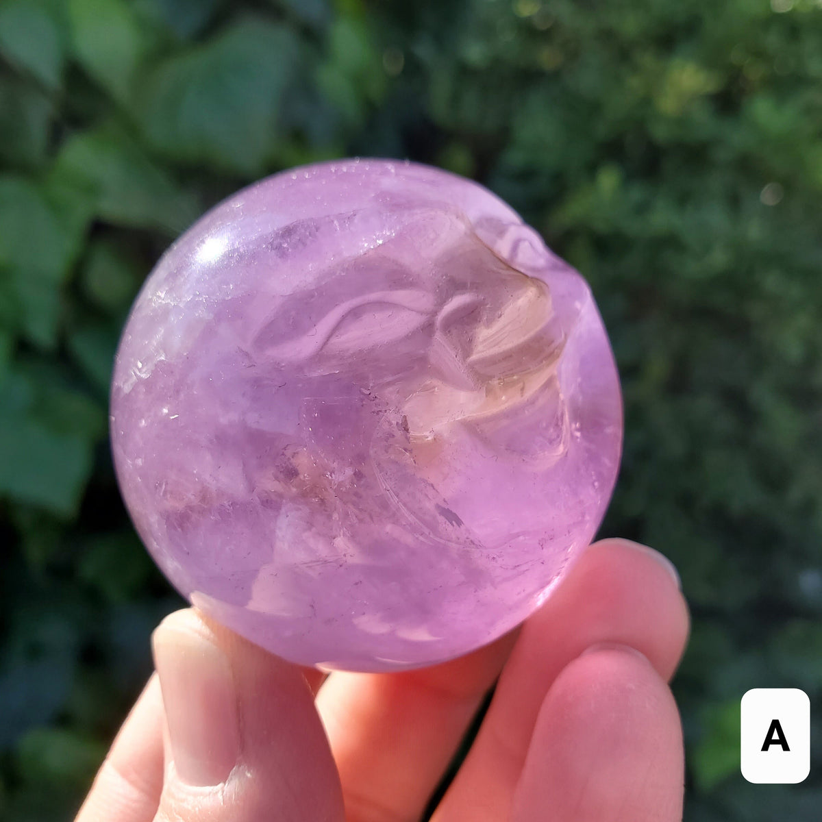 Moon Face Amethyst Sphere - Calming, Energetic Protection, Positivity, Connection - Purple Amethyst Moon Crystal Healing Gemstones