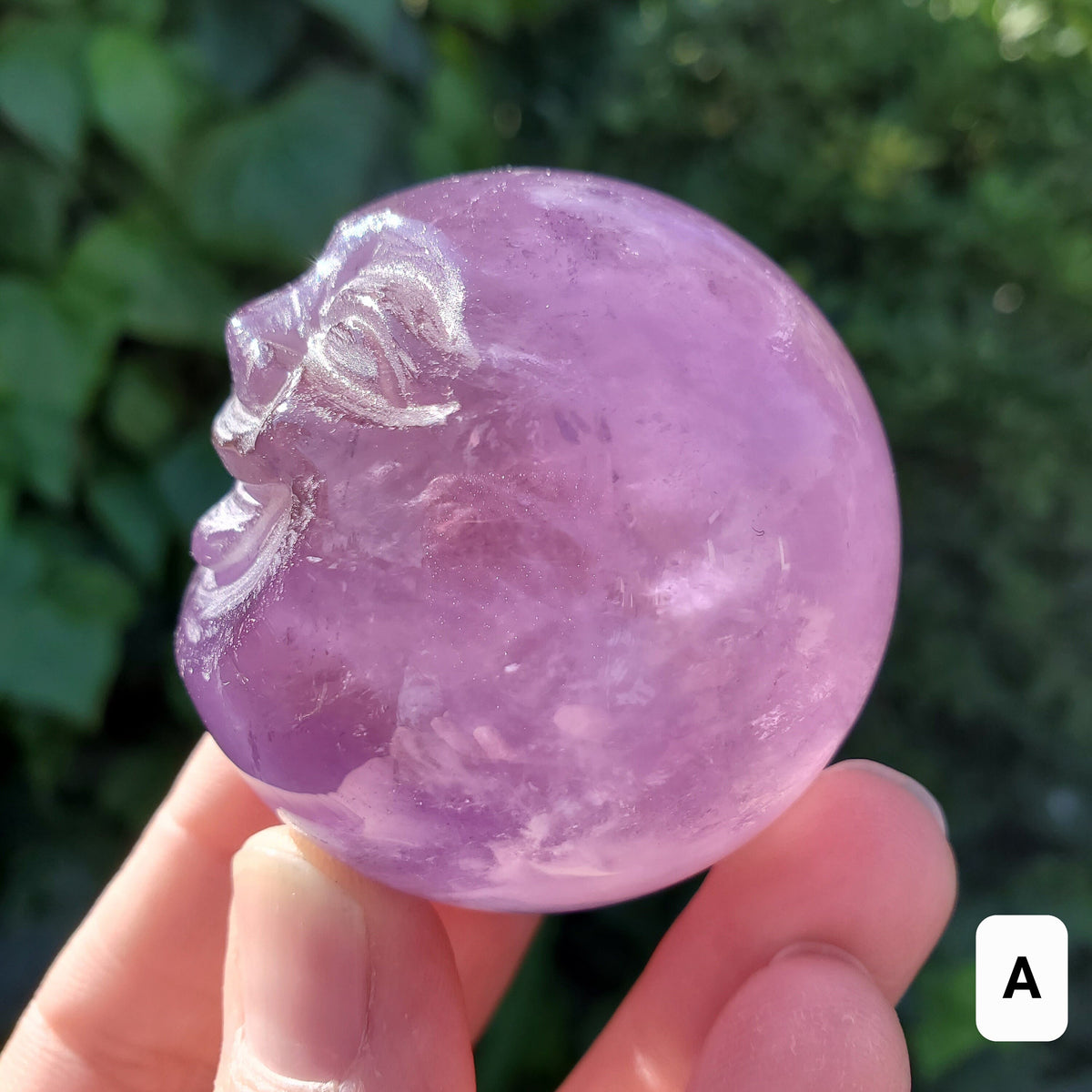 Moon Face Amethyst Sphere - Calming, Energetic Protection, Positivity, Connection - Purple Amethyst Moon Crystal Healing Gemstones