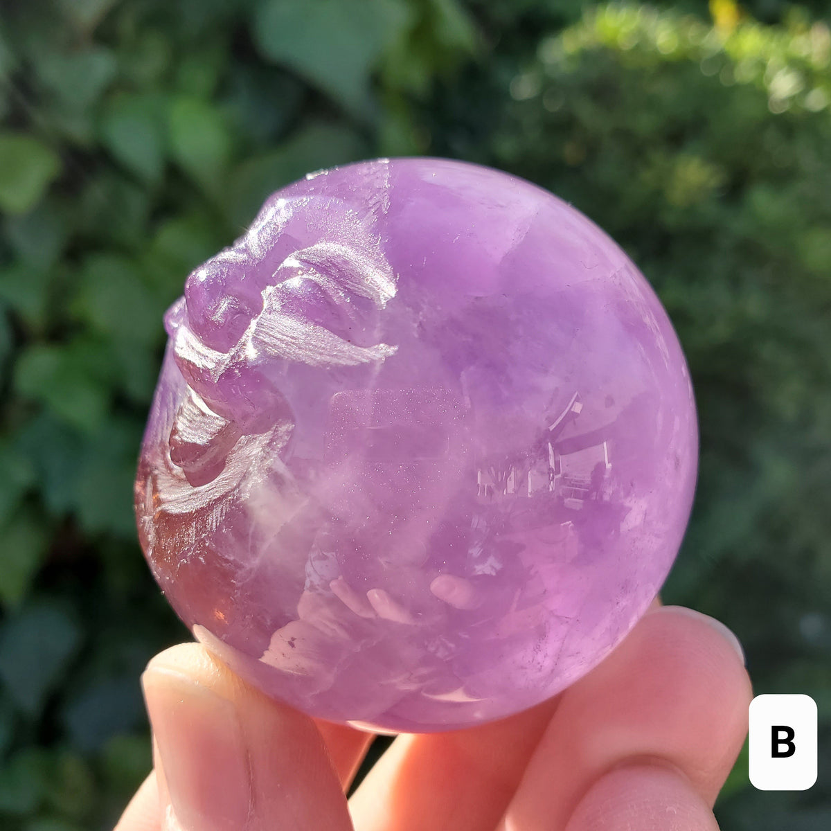 Moon Face Amethyst Sphere - Calming, Energetic Protection, Positivity, Connection - Purple Amethyst Moon Crystal Healing Gemstones