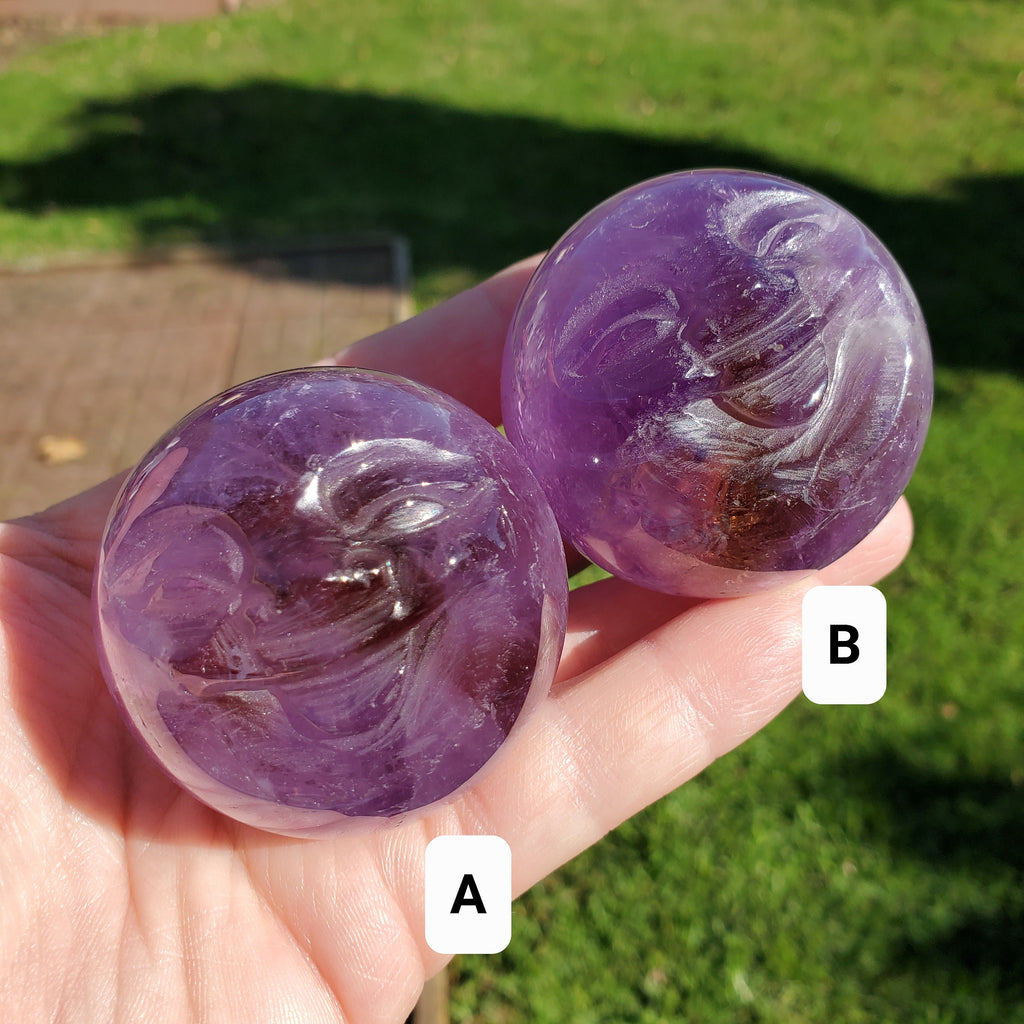 Moon Face Amethyst Sphere - Calming, Energetic Protection, Positivity, Connection - Purple Amethyst Moon Crystal Healing Gemstones