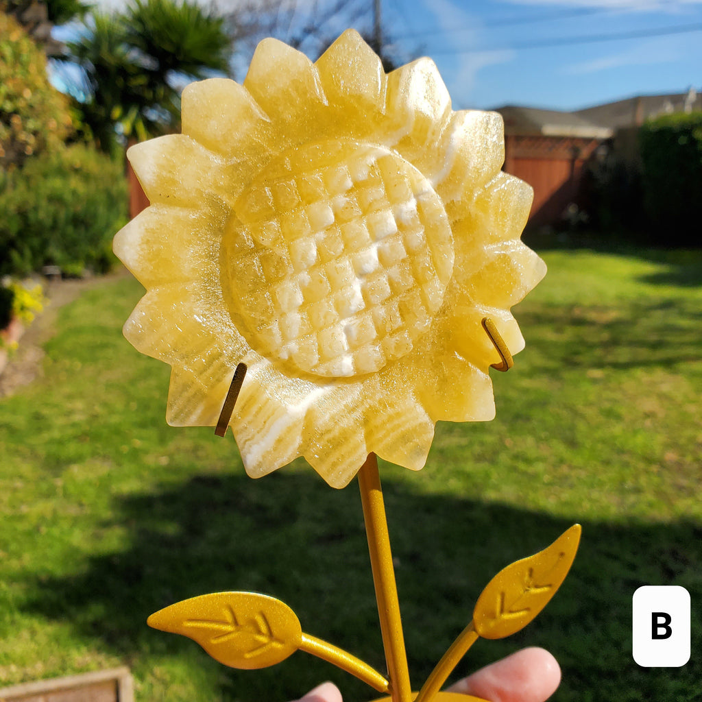 Orange Calcite Sunflower on Stand - Confidence, Self-Esteem, Creative & Sexual Energy - Calcite Crystal Sunflower Healing Gemstone