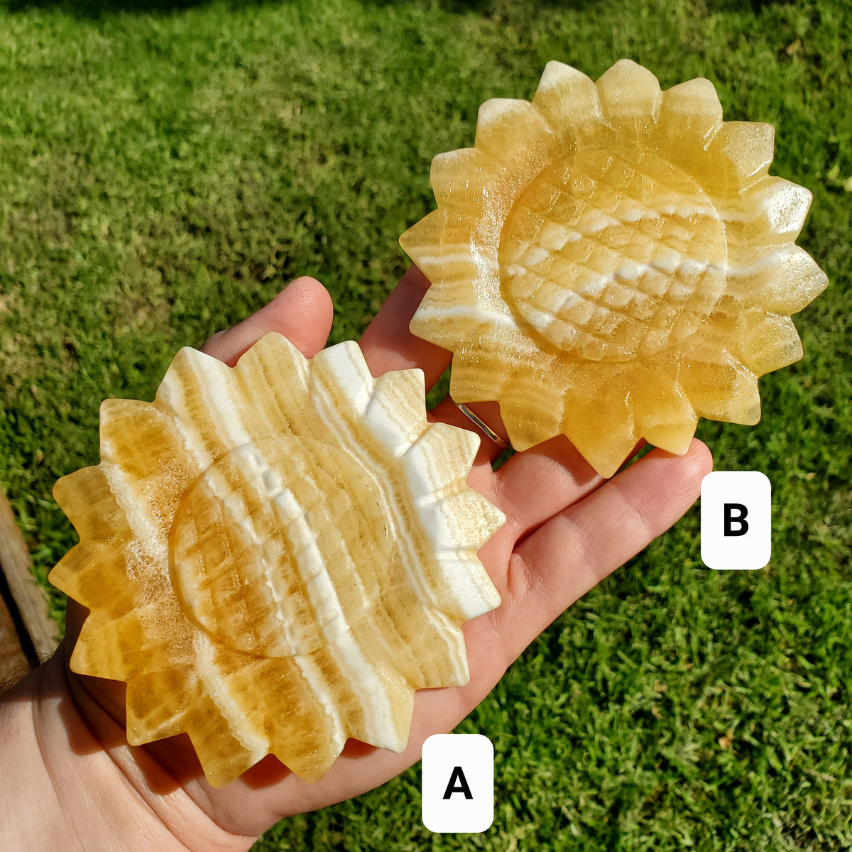 Orange Calcite Sunflower on Stand - Confidence, Self-Esteem, Creative & Sexual Energy - Calcite Crystal Sunflower Healing Gemstone