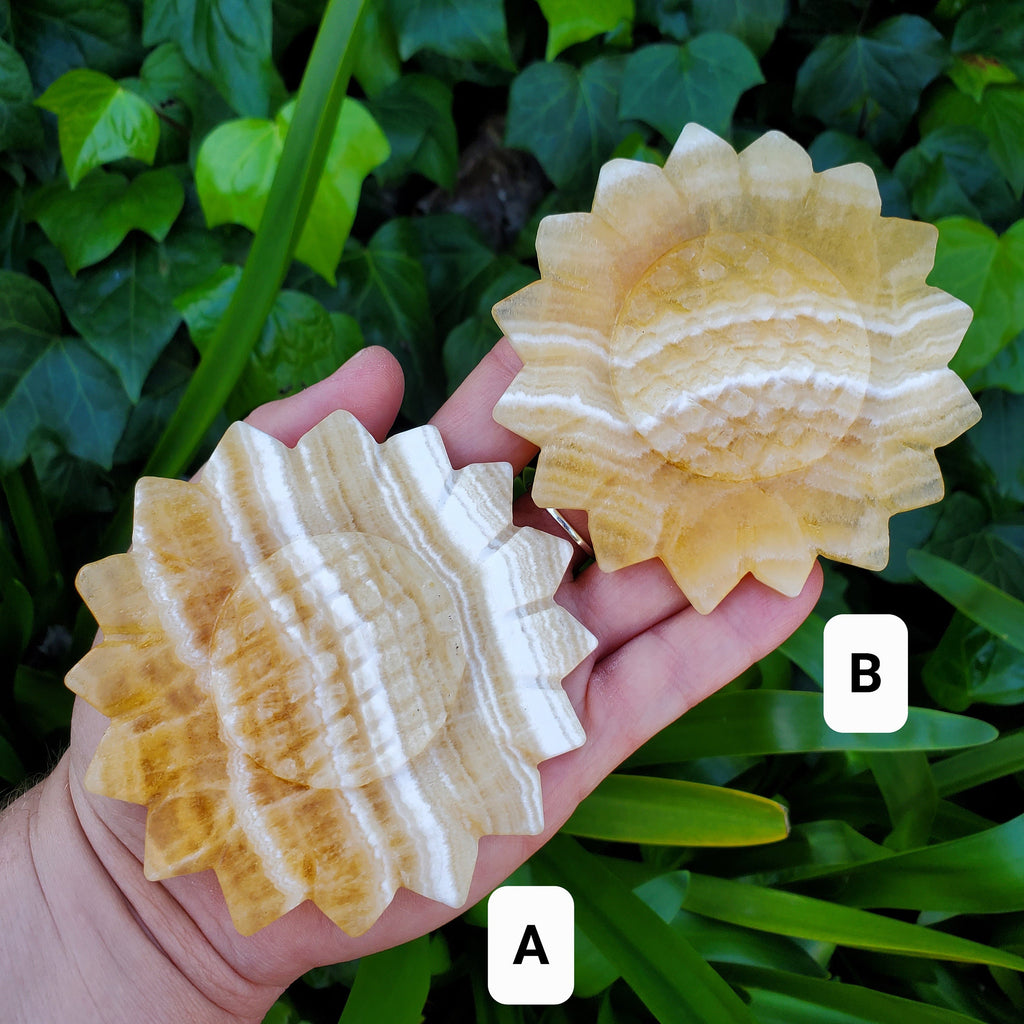 Orange Calcite Sunflower on Stand - Confidence, Self-Esteem, Creative & Sexual Energy - Calcite Crystal Sunflower Healing Gemstone