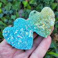 Aura Quartz Cluster Double Heart - Counteracts Negative, Energizes Positive Energy - Rainbow Cluster Heart Healing Stone Crystals Gemstones