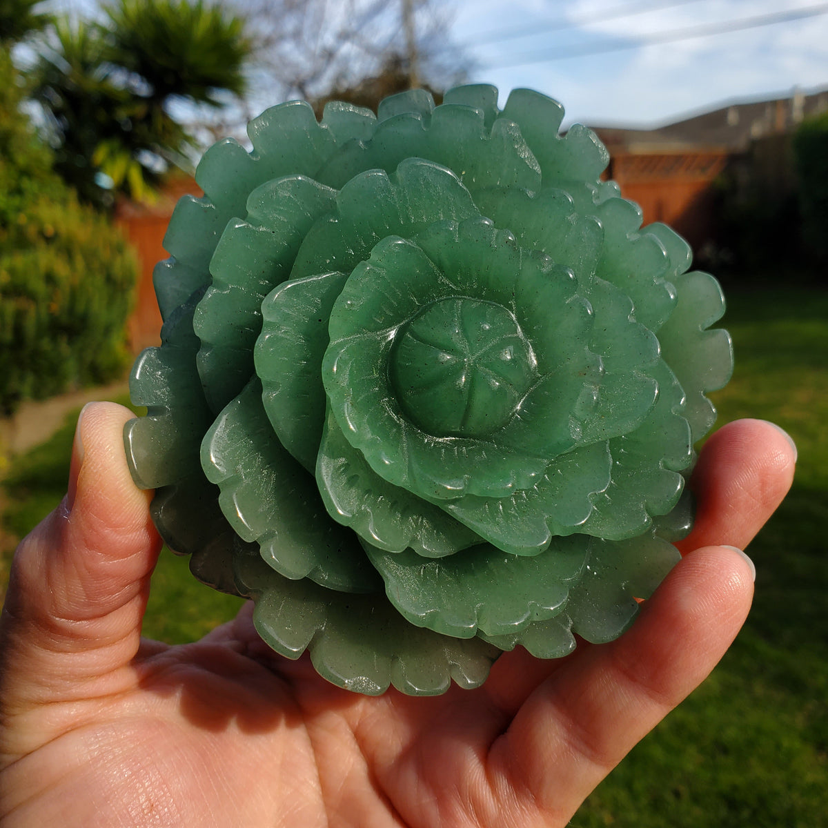 Big Green Aventurine Rose - Manifestation, Prosperity, Wealth, Abundance - Aventurine Crystal Rose Carved Flower Healing Gemstones