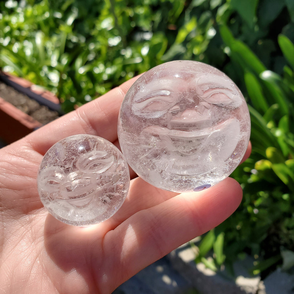 Moon Face Quartz Sphere - Counteracts the Negative, Energizes Positive Energy, Cleanses Your Aura - Clear Quartz Crystal Ball Healing Stone