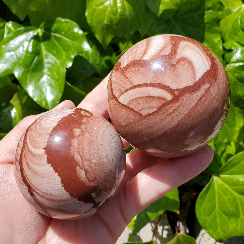 Picture Stone Jasper Sphere on Wooden Stand - Grounding, Harmonizing, Soothing, Creativity - Crystal Ball Healing Gemstone Statement
