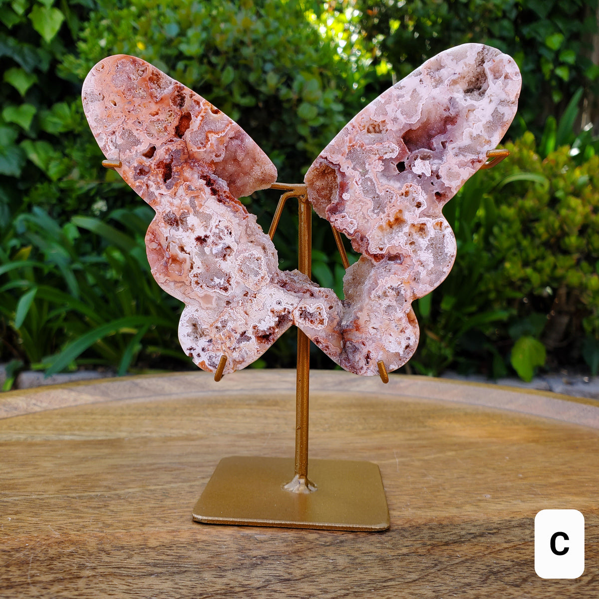 Pink Lace Agate Butterfly on Stand - Balance of the Physical, Mental & Emotional - Pink Agate Crystal Butterfly Healing Gemstone