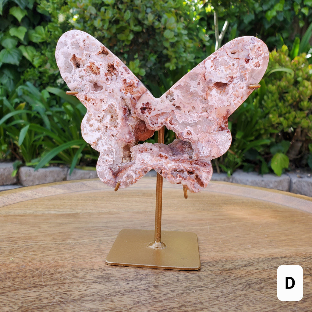Pink Lace Agate Butterfly on Stand - Balance of the Physical, Mental & Emotional - Pink Agate Crystal Butterfly Healing Gemstone