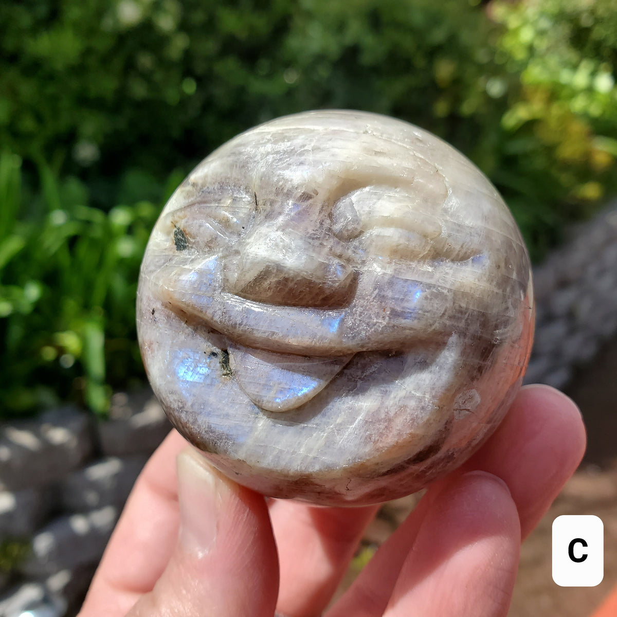 Flashy Moonstone Moon Face Sphere - Uplifting, Raises Vibration, Feminine Energy, Empowering - Flashy Crystal Ball Healing Gemstone