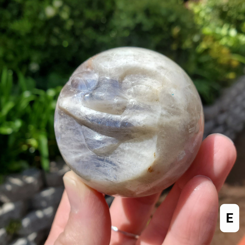 Flashy Moonstone Moon Face Sphere - Uplifting, Raises Vibration, Feminine Energy, Empowering - Flashy Crystal Ball Healing Gemstone